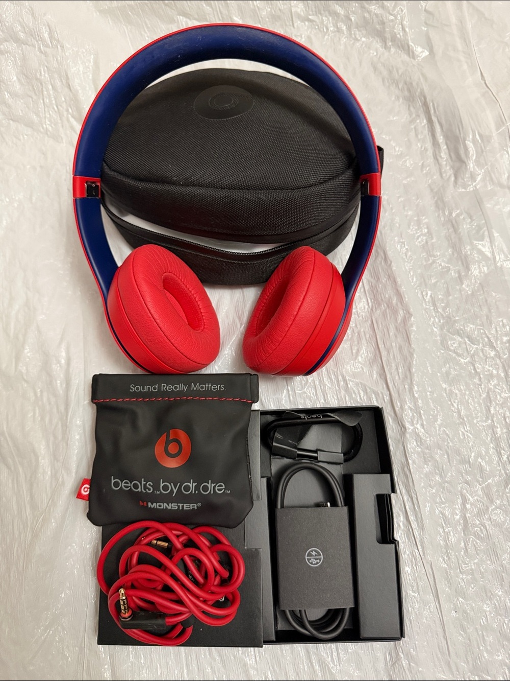 Beats by Dre Over-Ear Headphones in Red and Blue with Accessories